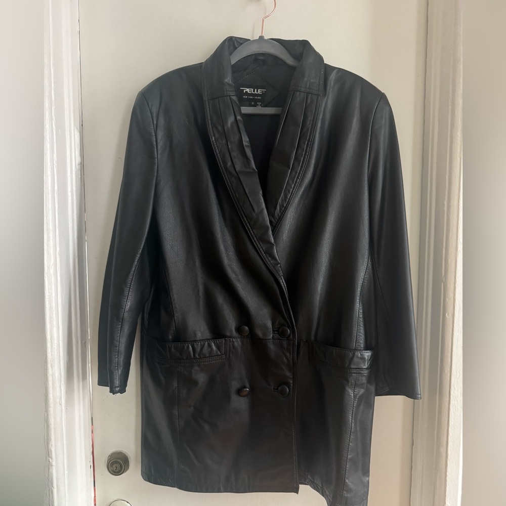 Vintage Pelle Women's Black Leather Jacket shoulder padded coat